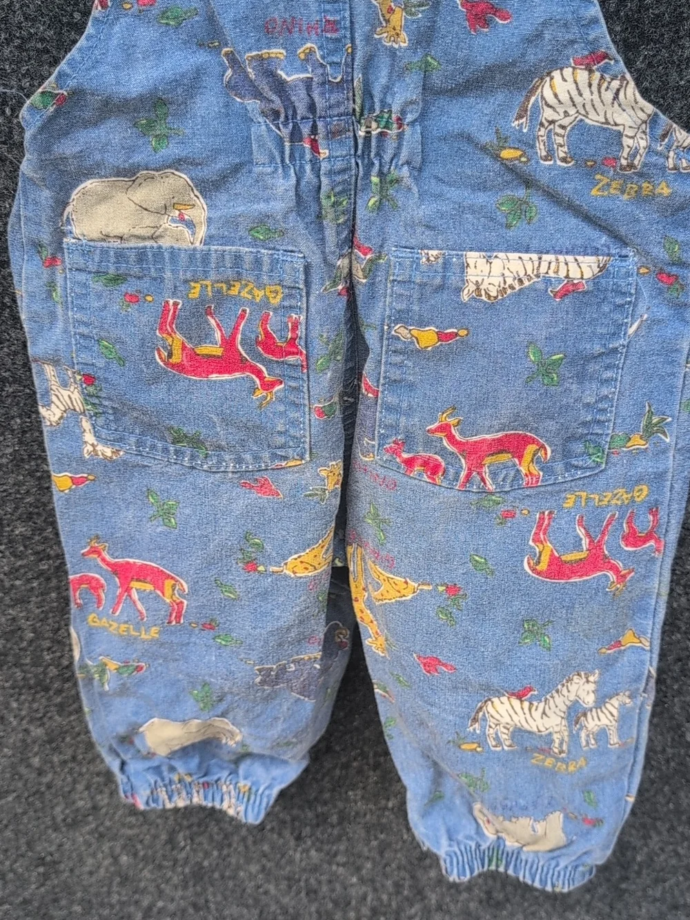 Vtg Osh Kosh BGosh Vestbak Overalls Baby Size 12M Safari Animals Cotton USA